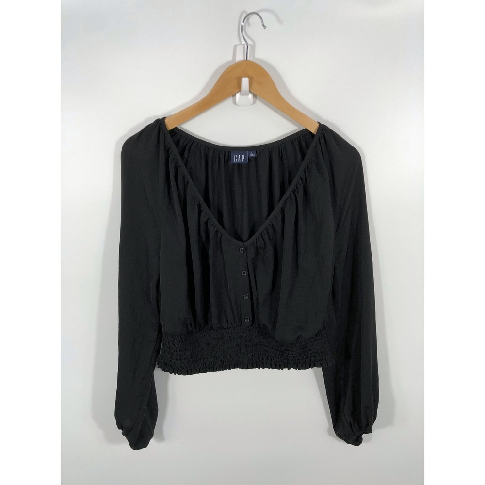 Gap Peasant Blouse Womens L Black Balloon Sleeve Ren Faire Medieval Dark Fairy